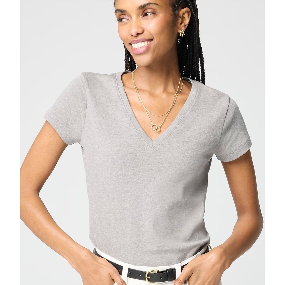 J.Crew Essential V-Neck Tee Gray Cotton Blend Short Sleeve Women's Large